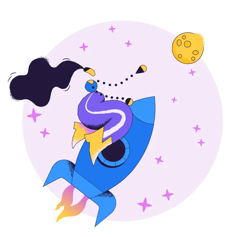 Illustration of a woman on a rocket